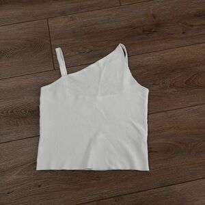 One shoulder white tank top
